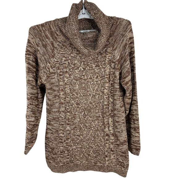 Effeci Womens Large Brown & Cream Knit Cowl Neck Sweater - Picture 1 of 6